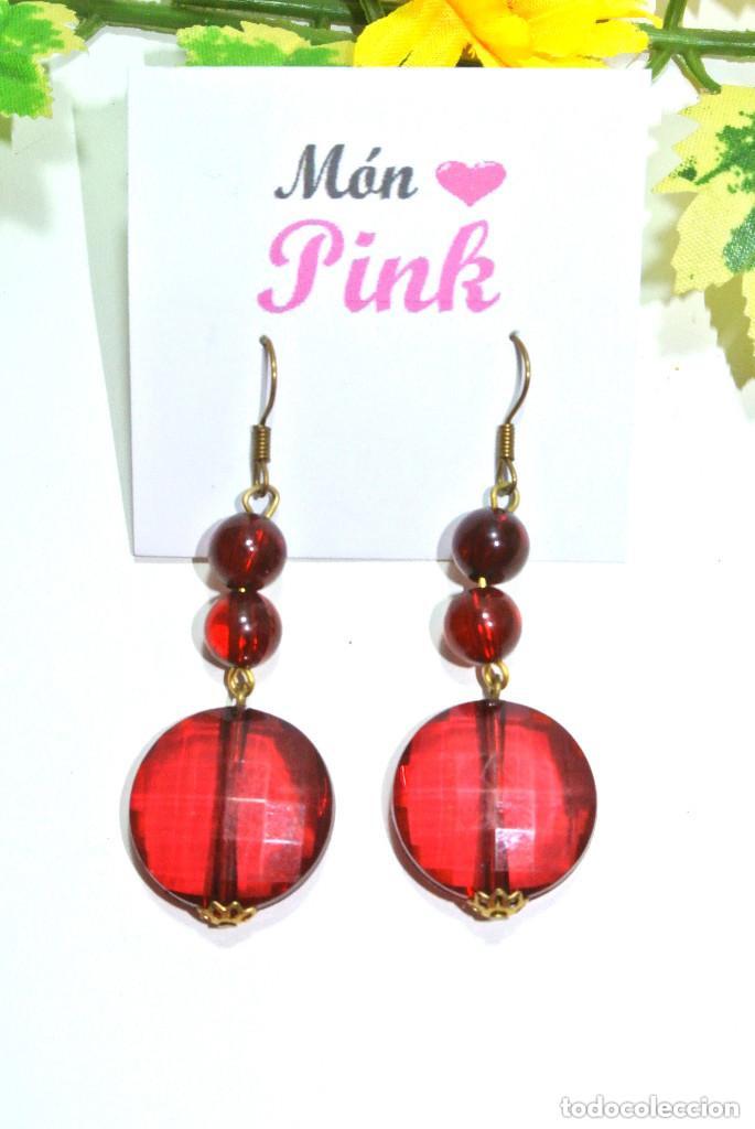 Joyeria: Pendientes largos color rojo burdeos, A&ntilde;o 2000, Nuevos - Foto 1