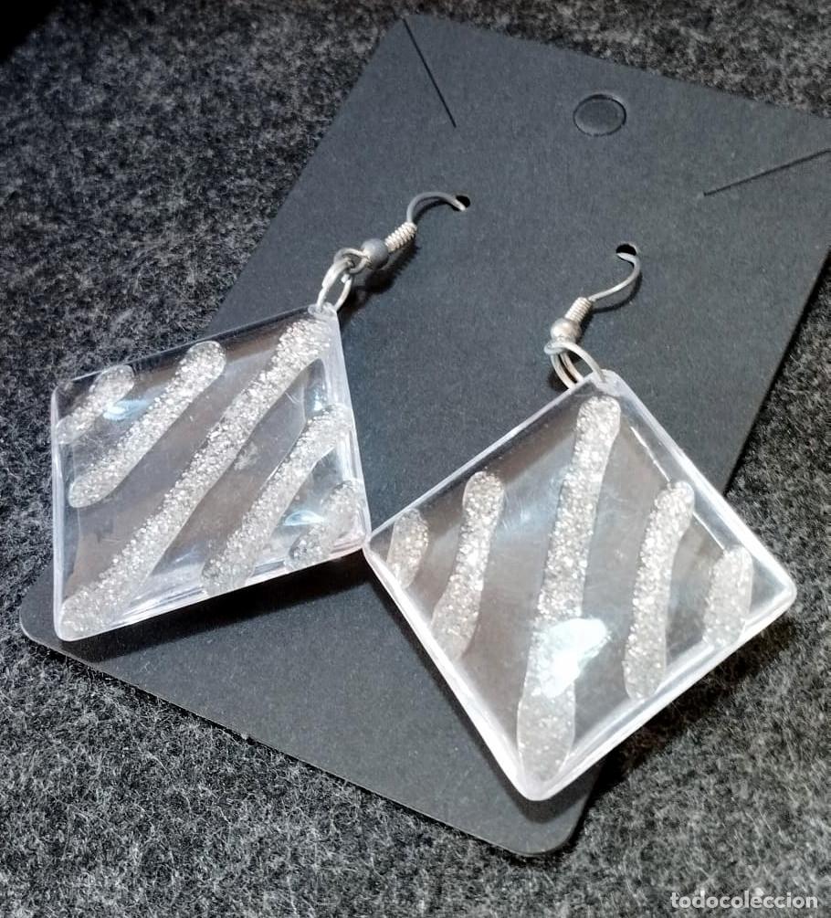 Joalharia: Pendientes largos color cristalino y plata, A&ntilde;os 80's, Nuevos