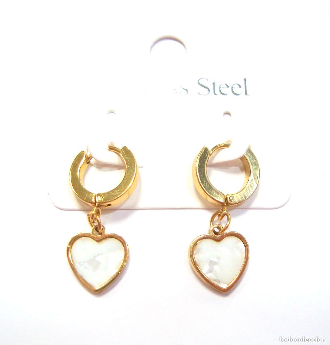 Joyeria: Pendientes de acero color oro con coraz&oacute;n, Nuevos - Foto 1