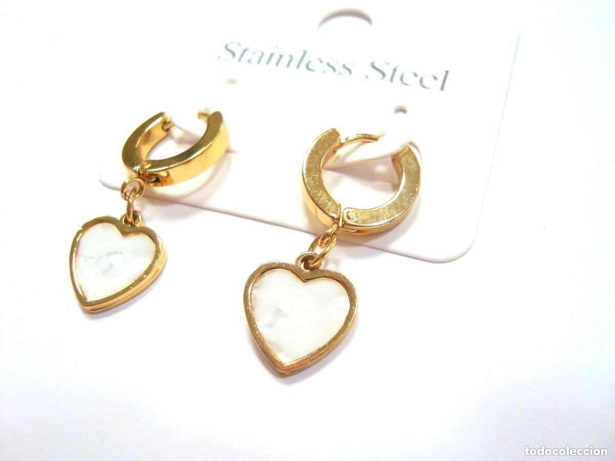Joyeria: Pendientes de acero color oro con coraz&oacute;n, Nuevos - Foto 2