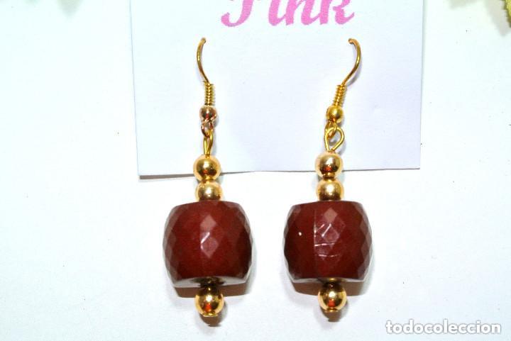 Joyeria: Pendientes color burdeos y oro, A&ntilde;o 2000, Nuevos - Foto 1