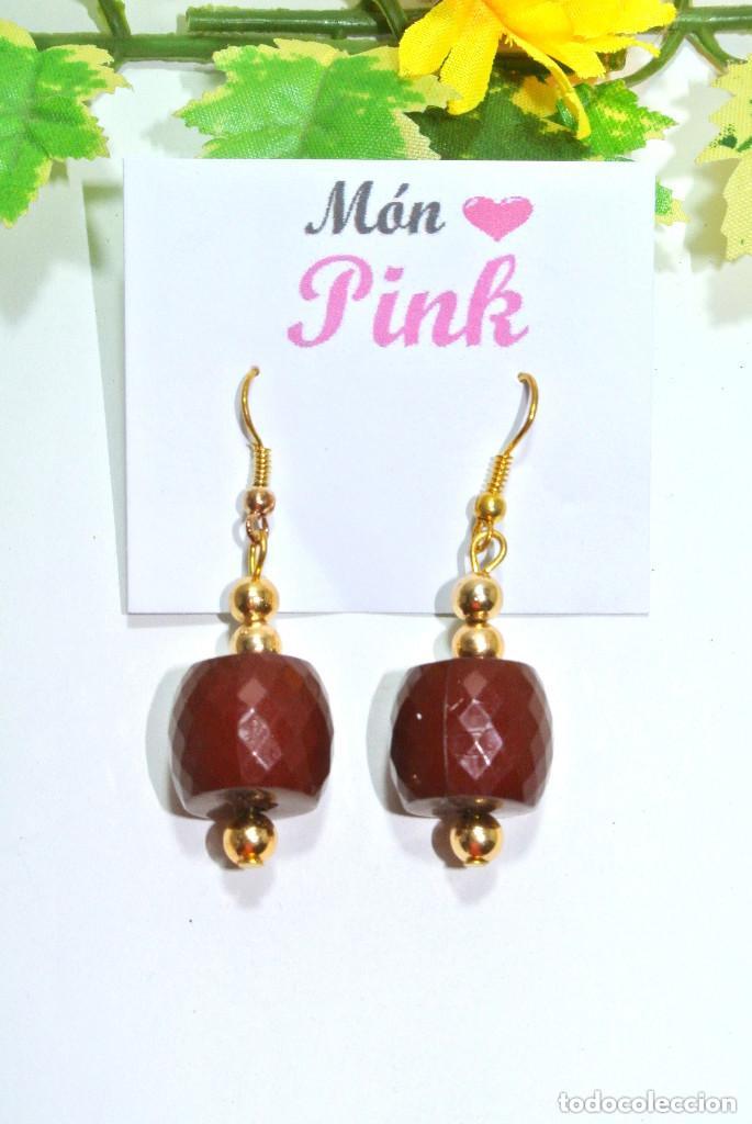 Joyeria: Pendientes color burdeos y oro, A&ntilde;o 2000, Nuevos - Foto 2