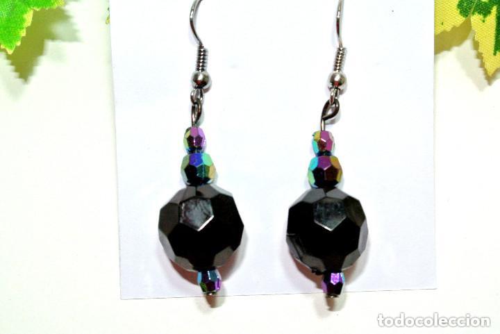 Joyeria: Pendientes facetado negro e irisado, A&ntilde;o 2000, Nuevos - Foto 1