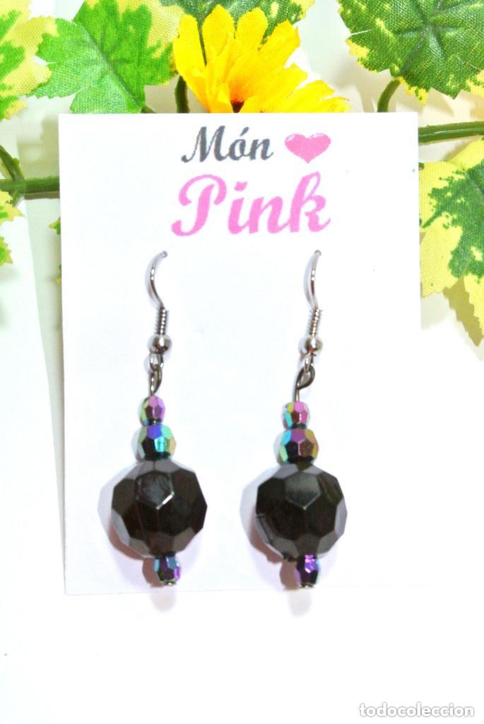 Joyeria: Pendientes facetado negro e irisado, A&ntilde;o 2000, Nuevos - Foto 2