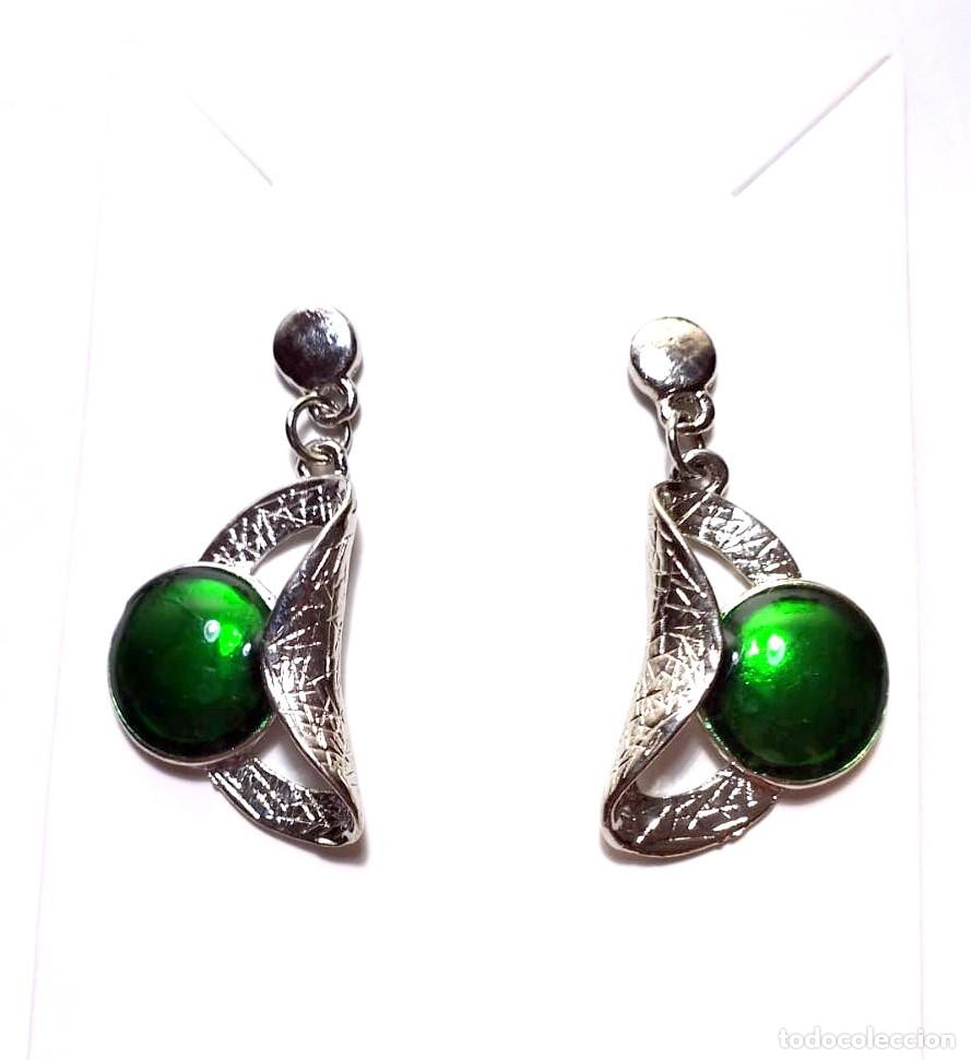 Joyeria: Pendientes color plata y verde, A&ntilde;o 2000, Nuevos - Foto 1