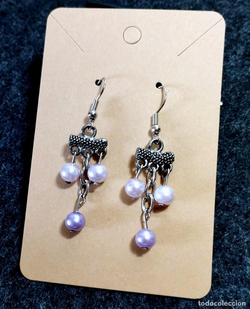 Joyeria: Pendientes color plata y perlas moradas, A&ntilde;o 2000, Nuevos - Foto 1