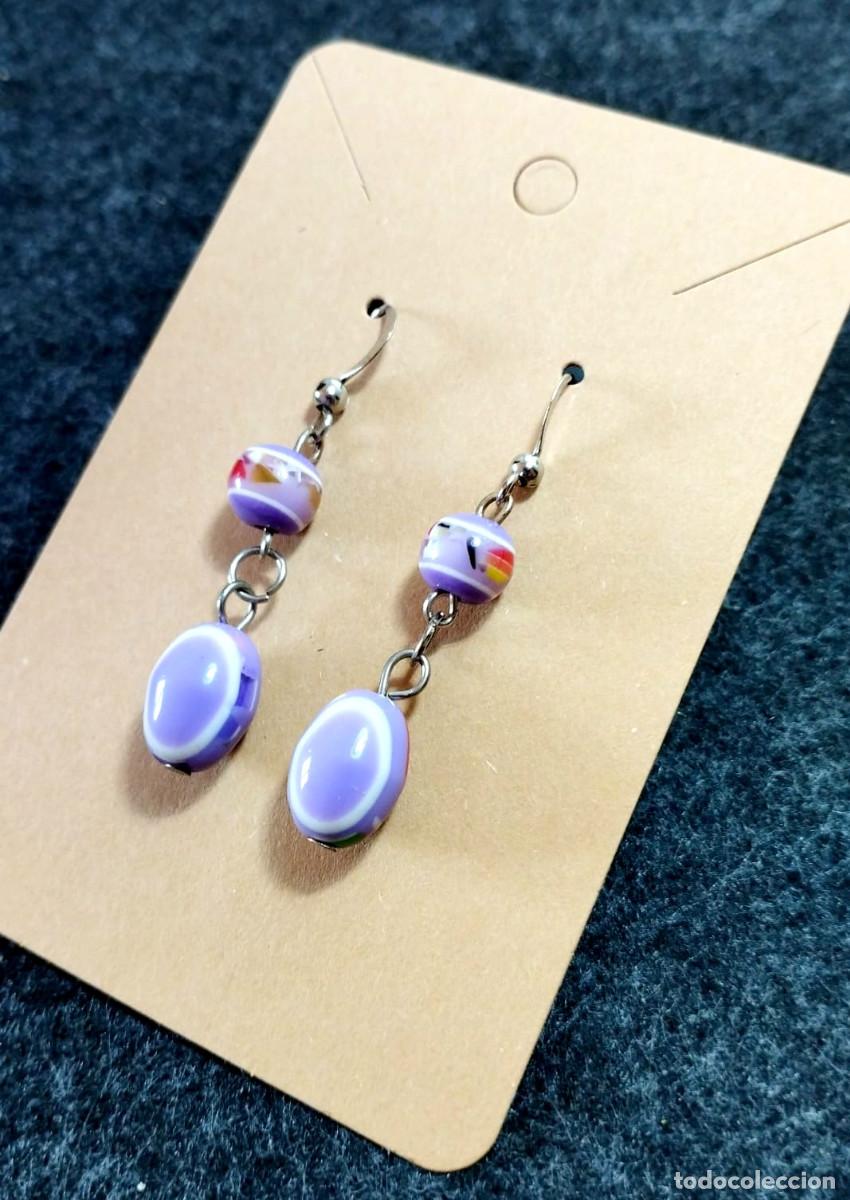 Joyeria: Pendientes largos color morado, A&ntilde;o 2000, Nuevos - Foto 2