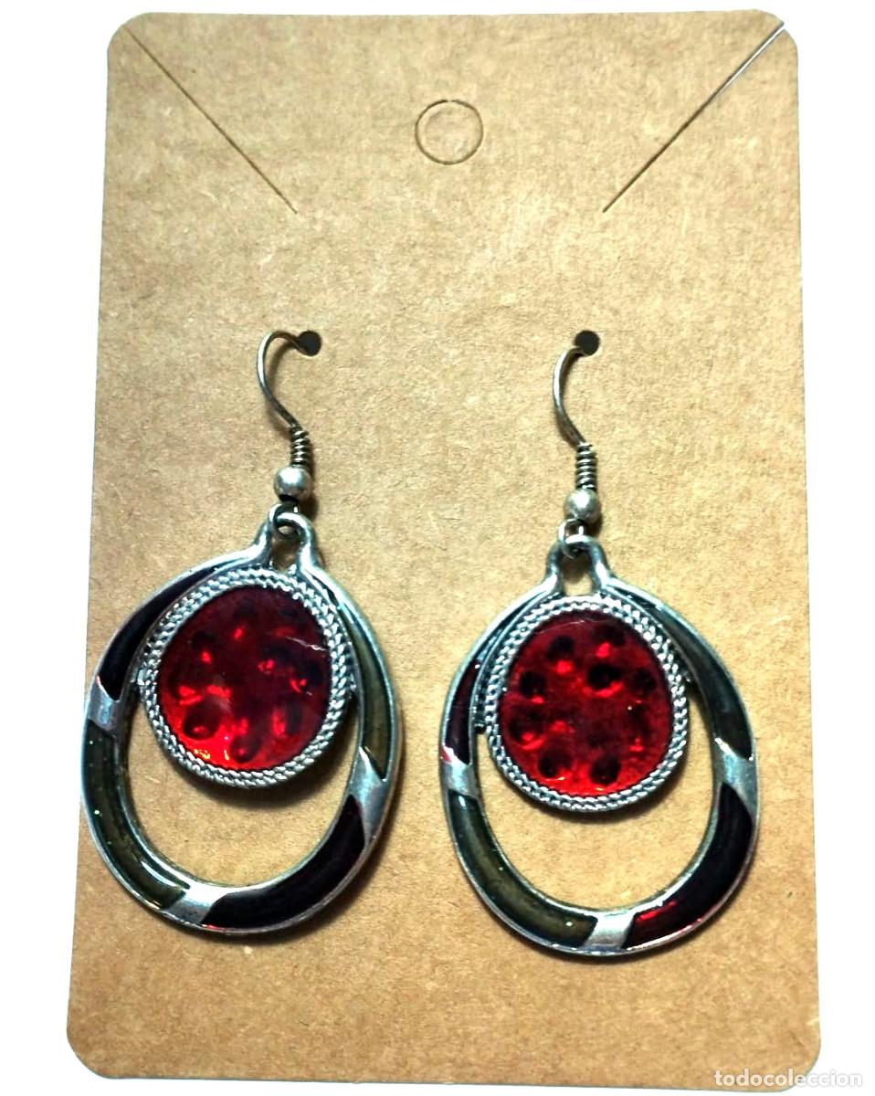 Joyeria: Pendientes color rojo burdeos y plata, A&ntilde;o 2000, Nuevos - Foto 1