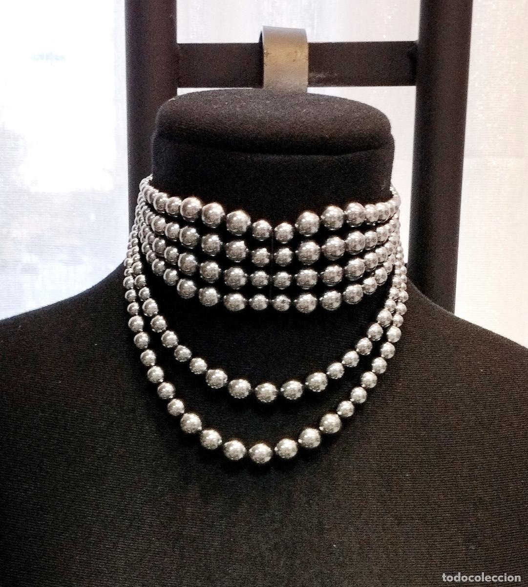 Joyeria: Gargantilla vintage 5 l&iacute;neas perlas color gris, Nueva