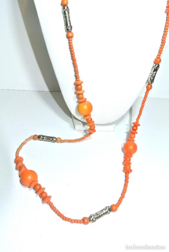 Joyeria: Collar largo de madera color naranja y plata, A&ntilde;o 2000, Nuevo - Foto 2