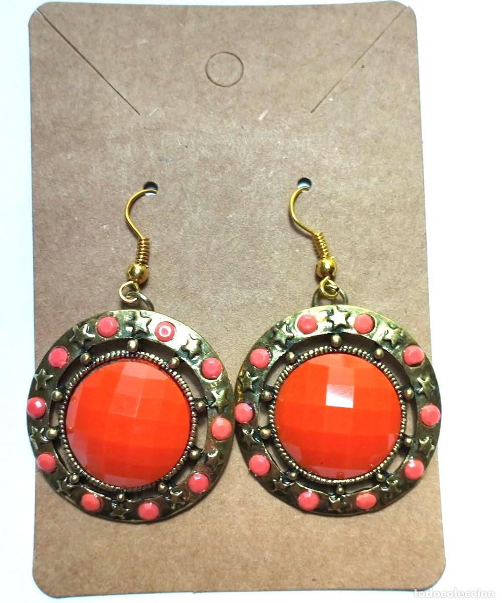 Joyeria: Pendientes color naranja y oro, A&ntilde;o 2000, Nuevos - Foto 1