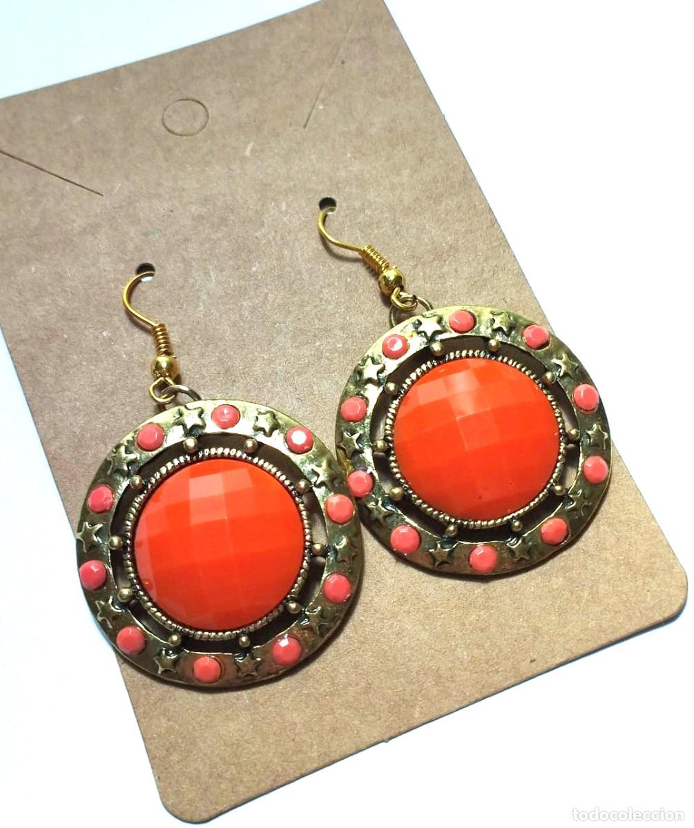 Joyeria: Pendientes color naranja y oro, A&ntilde;o 2000, Nuevos - Foto 2