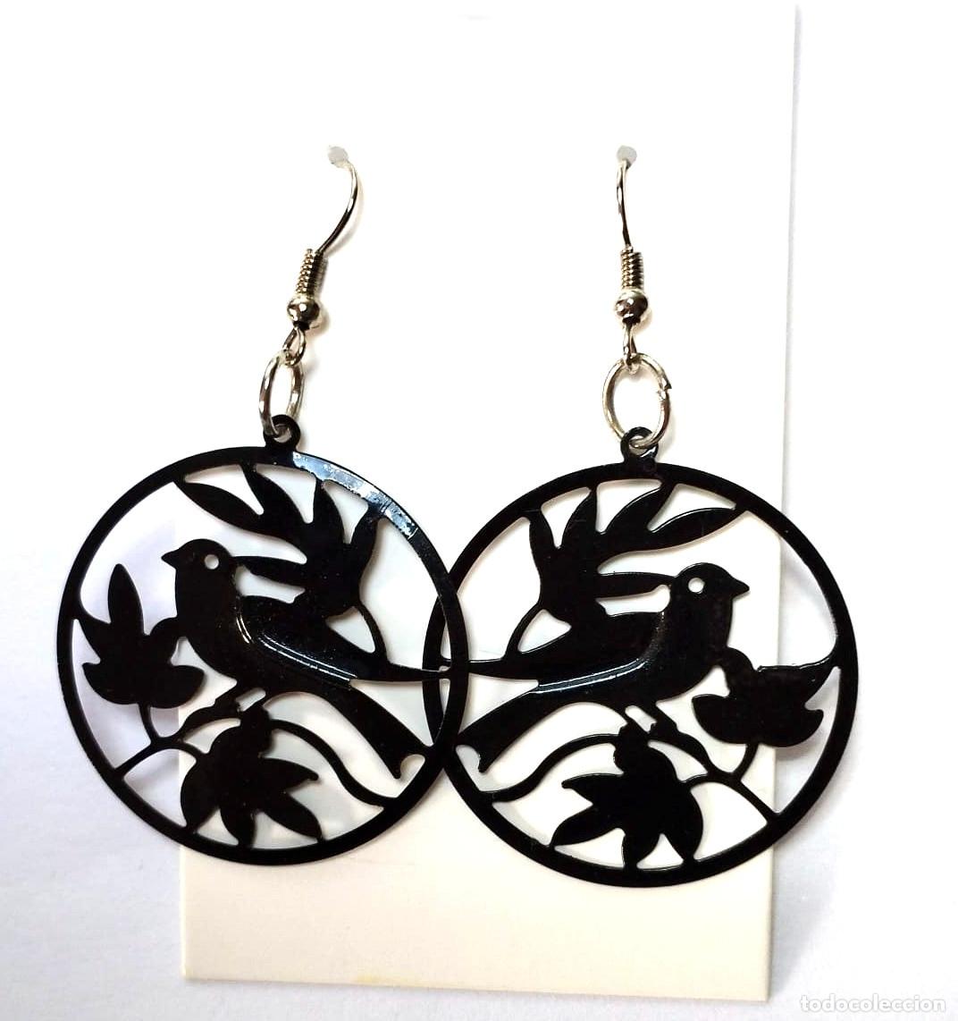 Joyeria: Pendientes color negro con ave, A&ntilde;o 2000, Nuevos - Foto 1
