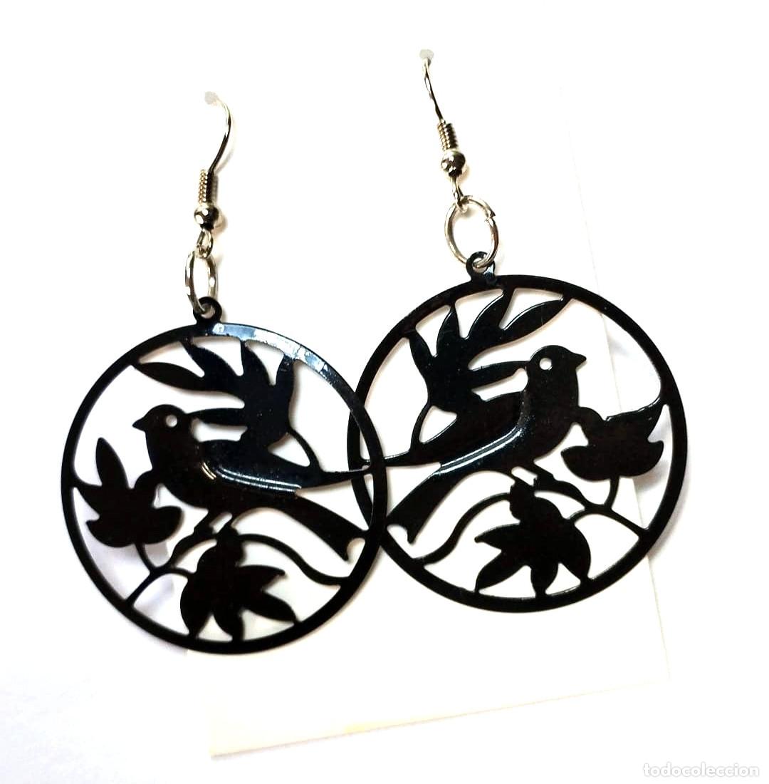 Joyeria: Pendientes color negro con ave, A&ntilde;o 2000, Nuevos - Foto 2