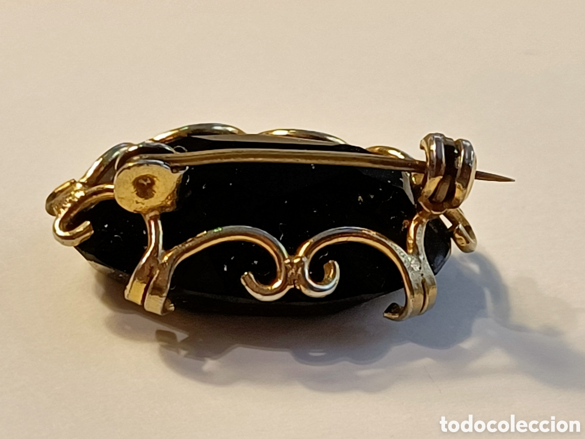 Joyeria: Broche de metal con cristal negro. - Foto 5