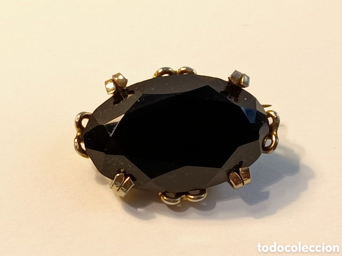 Joyeria: Broche de metal con cristal negro. - Foto 1
