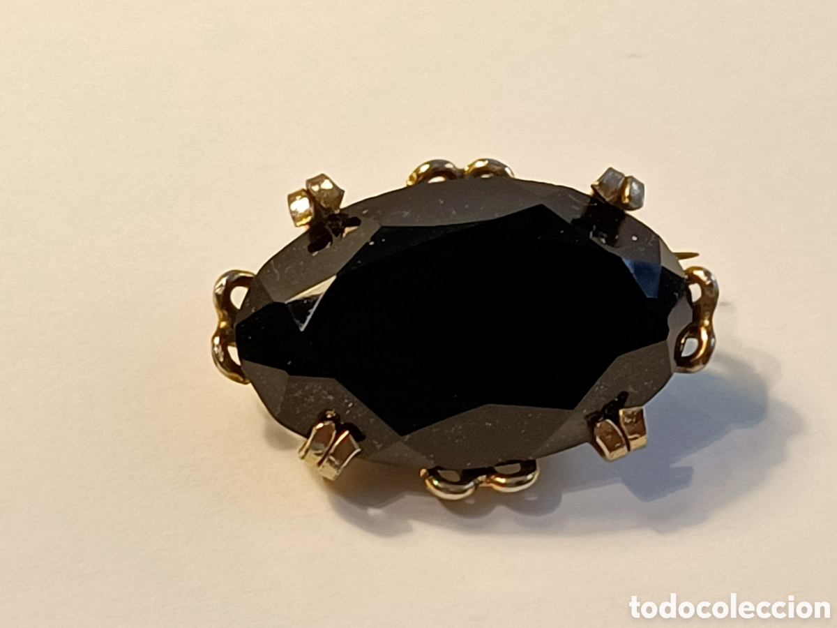 Joyeria: Broche de metal con cristal negro. - Foto 2