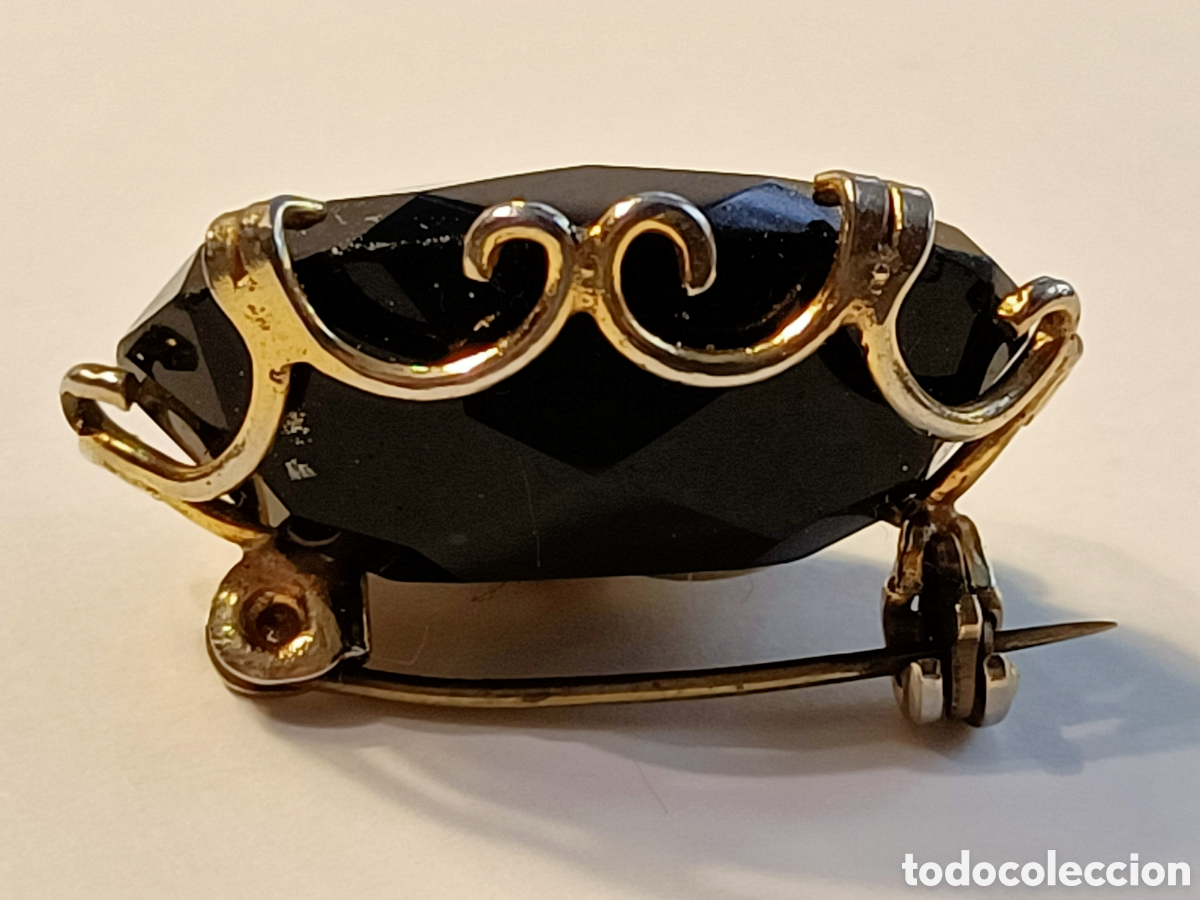 Joyeria: Broche de metal con cristal negro. - Foto 3