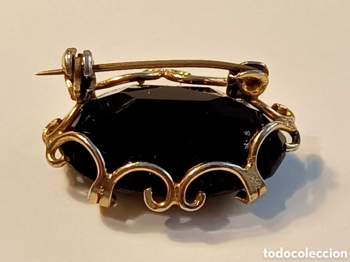 Joyeria: Broche de metal con cristal negro. - Foto 4