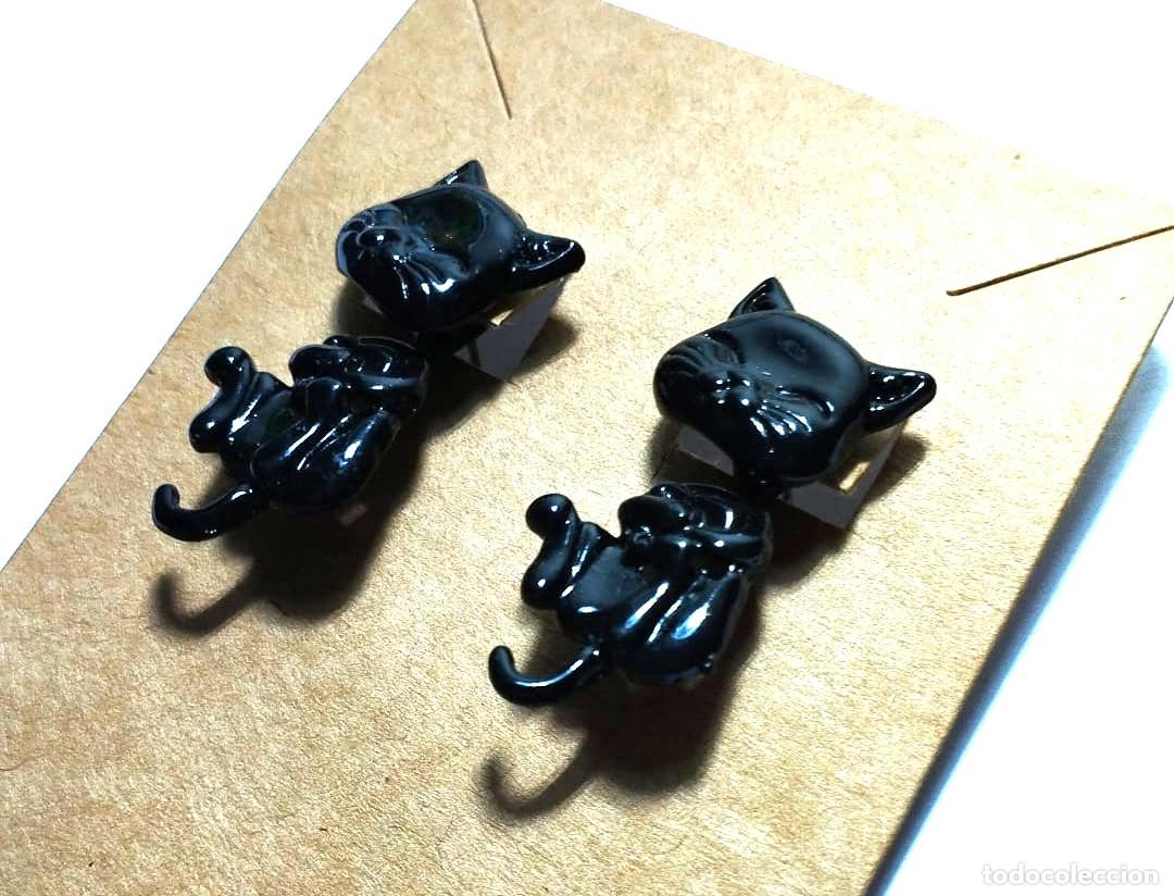 Joyeria: Pendientes gatitos negros, 2 en 1, Nuevos - Foto 2