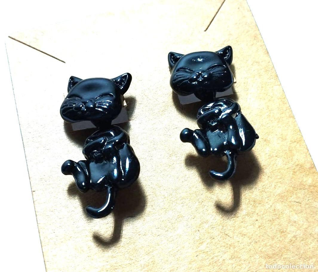 Joyeria: Pendientes gatitos negros, 2 en 1, Nuevos - Foto 3