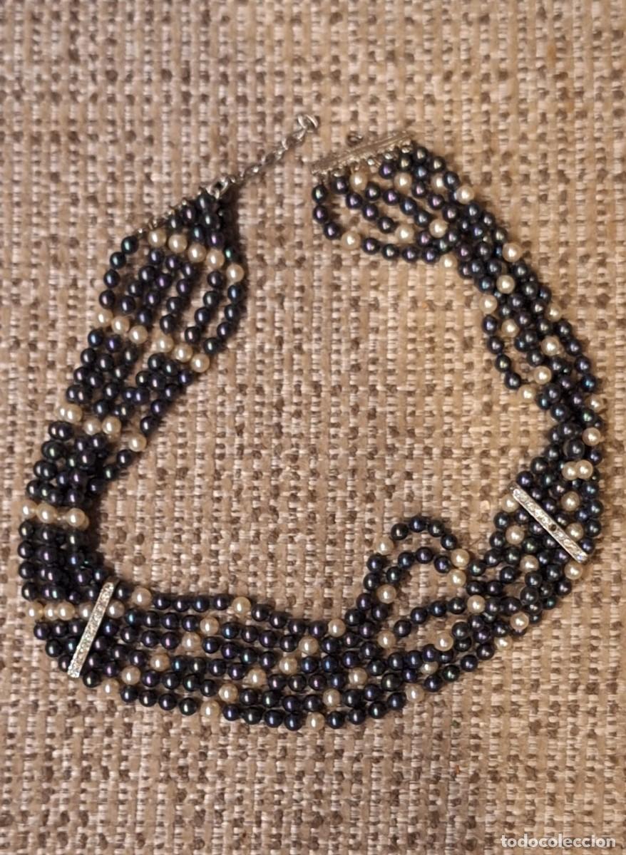 Joyeria: Collar multihilo de perlitas negras y blancas con detalles de plata - Foto 1