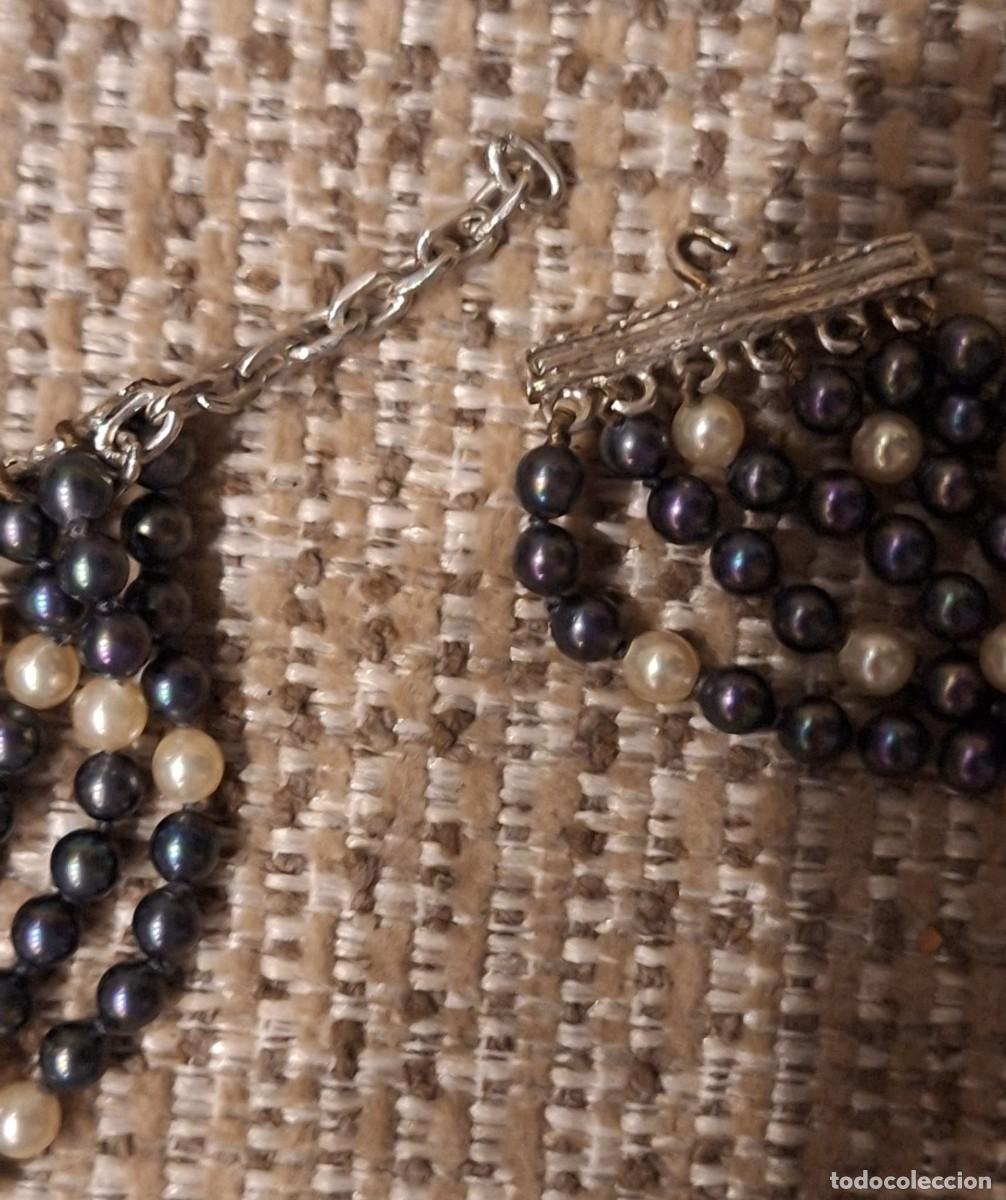 Joyeria: Collar multihilo de perlitas negras y blancas con detalles de plata - Foto 3