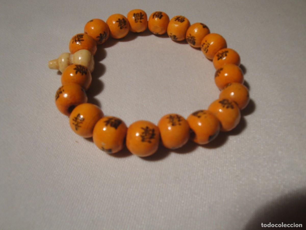 Joyeria: Pulsera el&aacute;stica con bolas madera color naranja. Nueva. - Foto 3