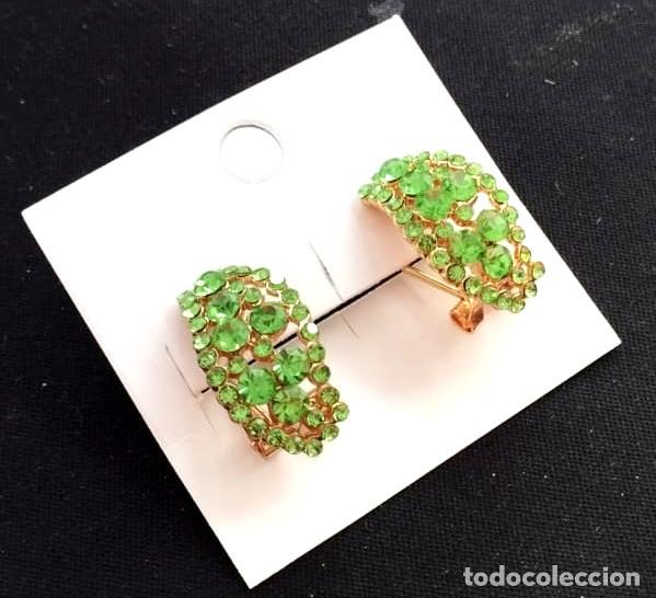 Joyeria: Pendientes color oro con strass verde, Nuevos - Foto 3