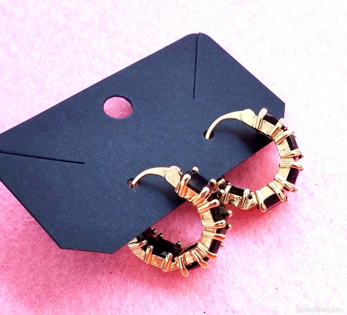 Joyeria: Pendientes color oro con strass negro, Nuevos - Foto 3