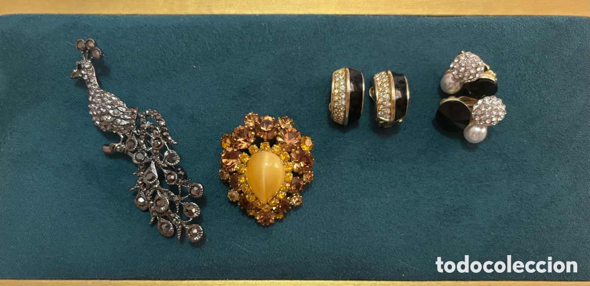 Joyeria: Lote dos pares pendientes y dos broches - Foto 1