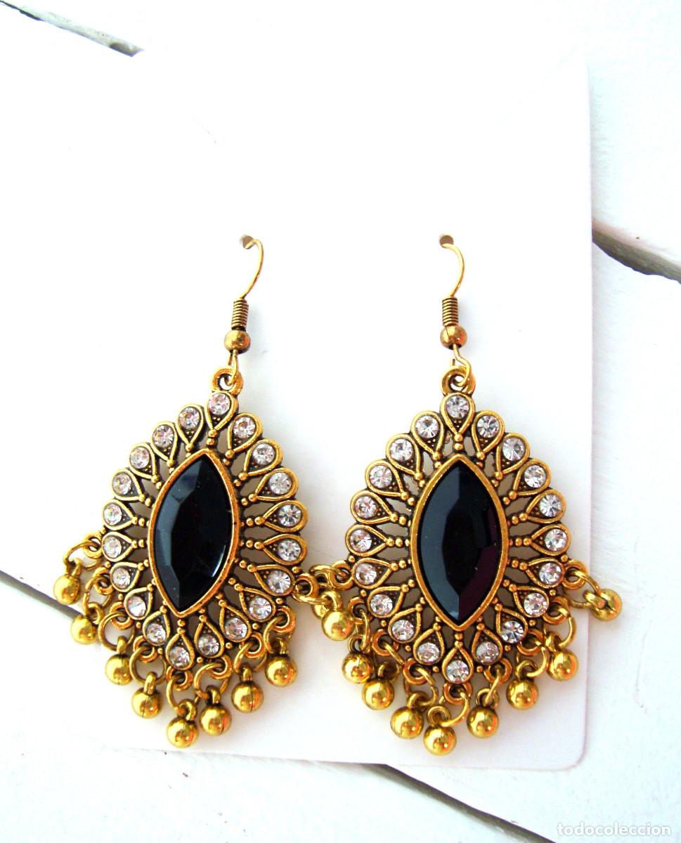 Joyeria: Pendientes largos color oro con strass, Nuevos - Foto 1