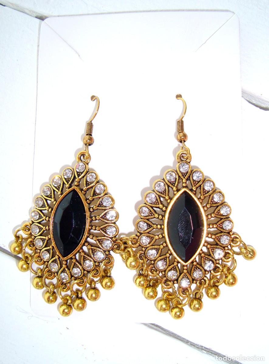 Joyeria: Pendientes largos color oro con strass, Nuevos - Foto 2