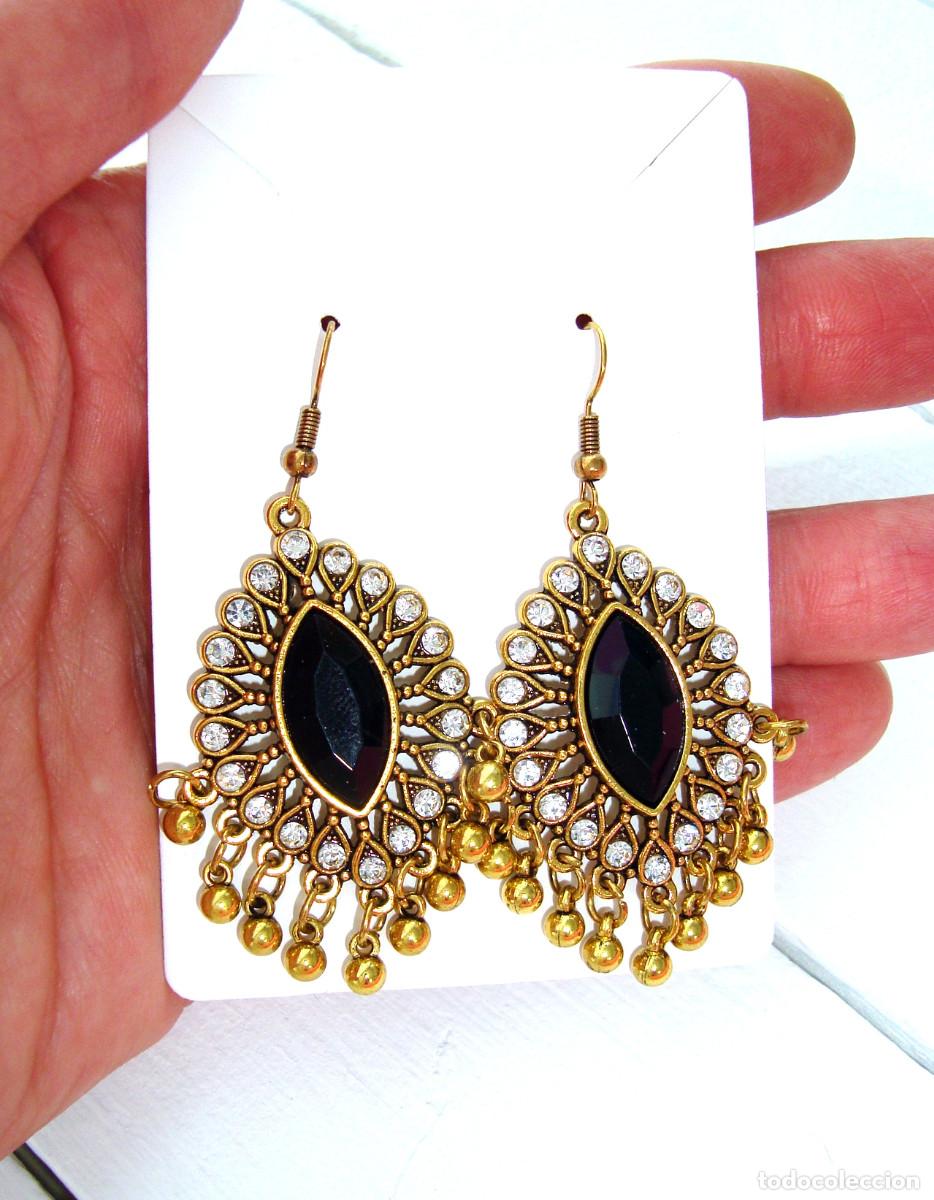 Joyeria: Pendientes largos color oro con strass, Nuevos - Foto 4