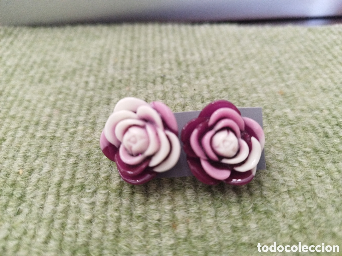 Joyeria: Pendientes bot&oacute;n rosa resina - Foto 1