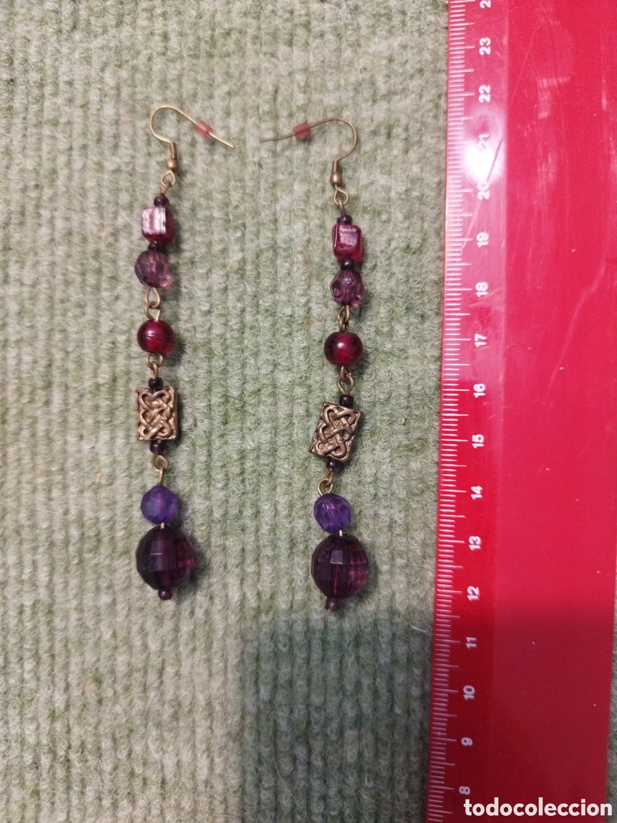 Joyeria: Pendientes largos cuentas violeta - Foto 1