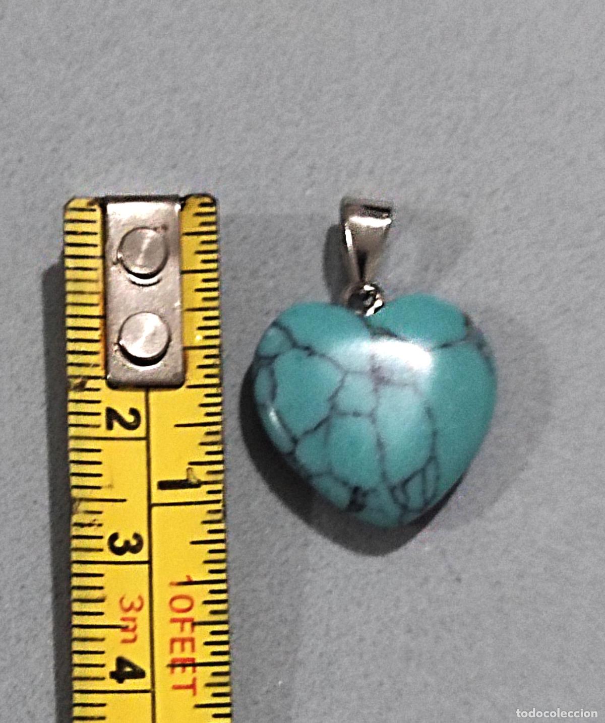 Joyeria: Colgante con piedra azul turquesa, forma coraz&oacute;n. - Foto 2
