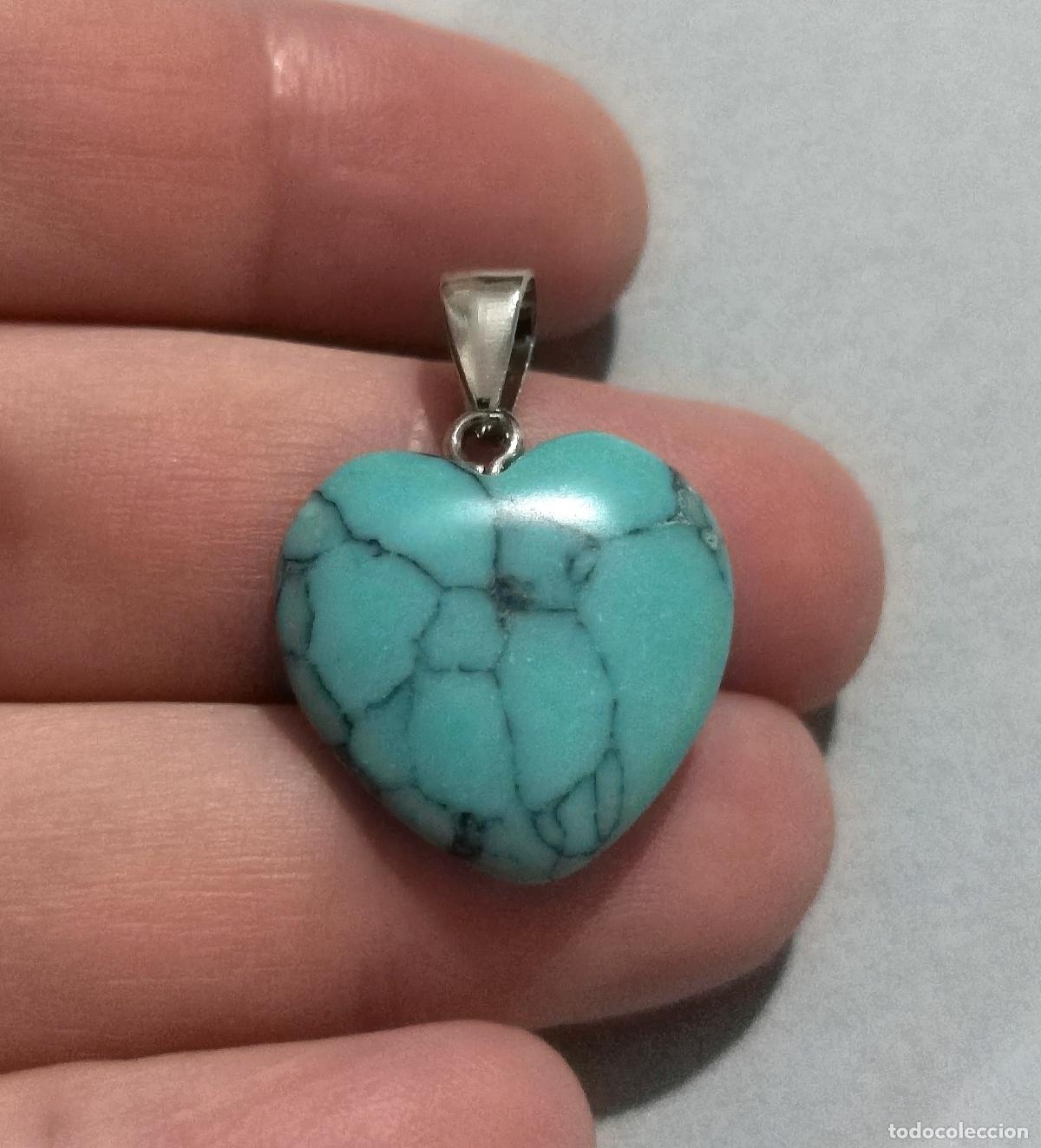 Joyeria: Colgante con piedra azul turquesa, forma coraz&oacute;n. - Foto 4