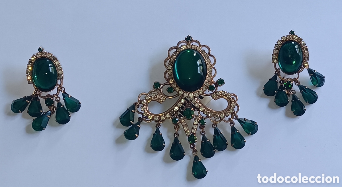 Joyeria: Conjunto de broche y pendientes a&ntilde;os 50 - Foto 2