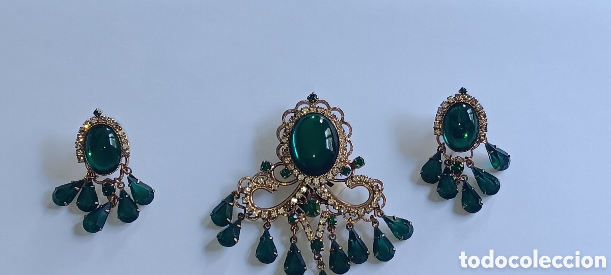 Joyeria: Conjunto de broche y pendientes a&ntilde;os 50 - Foto 1