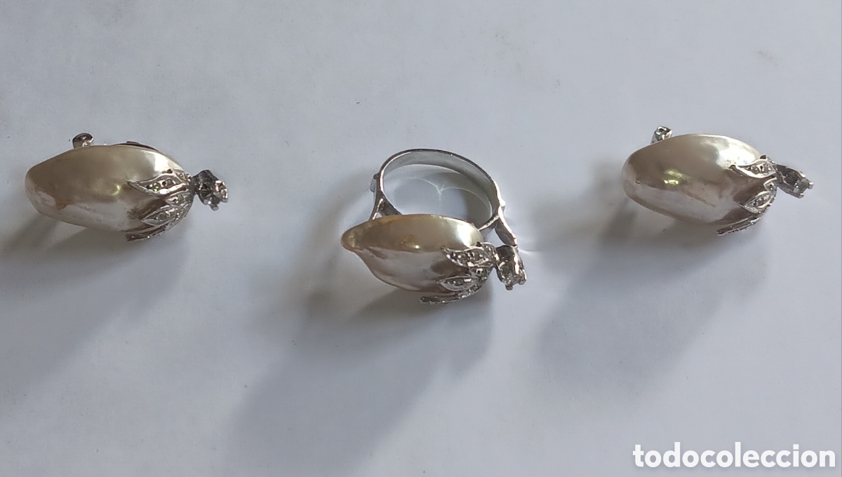 Joyeria: Conjunto a&ntilde;os 50 anillo y pendientes . Perlas barrocas - Foto 1
