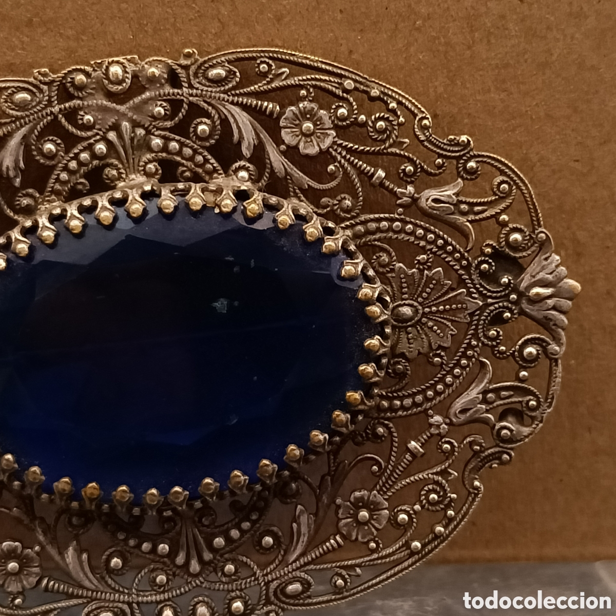 Joyeria: Broche antiguo con gran cristal azul. - Foto 2