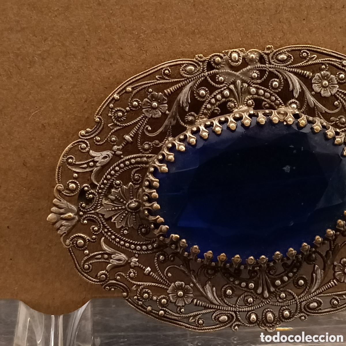 Joyeria: Broche antiguo con gran cristal azul. - Foto 3