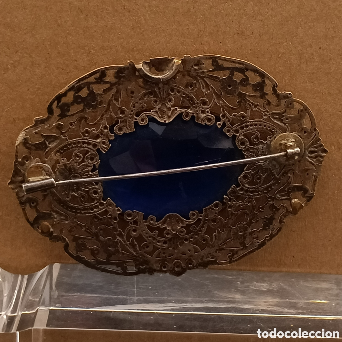 Joyeria: Broche antiguo con gran cristal azul. - Foto 4