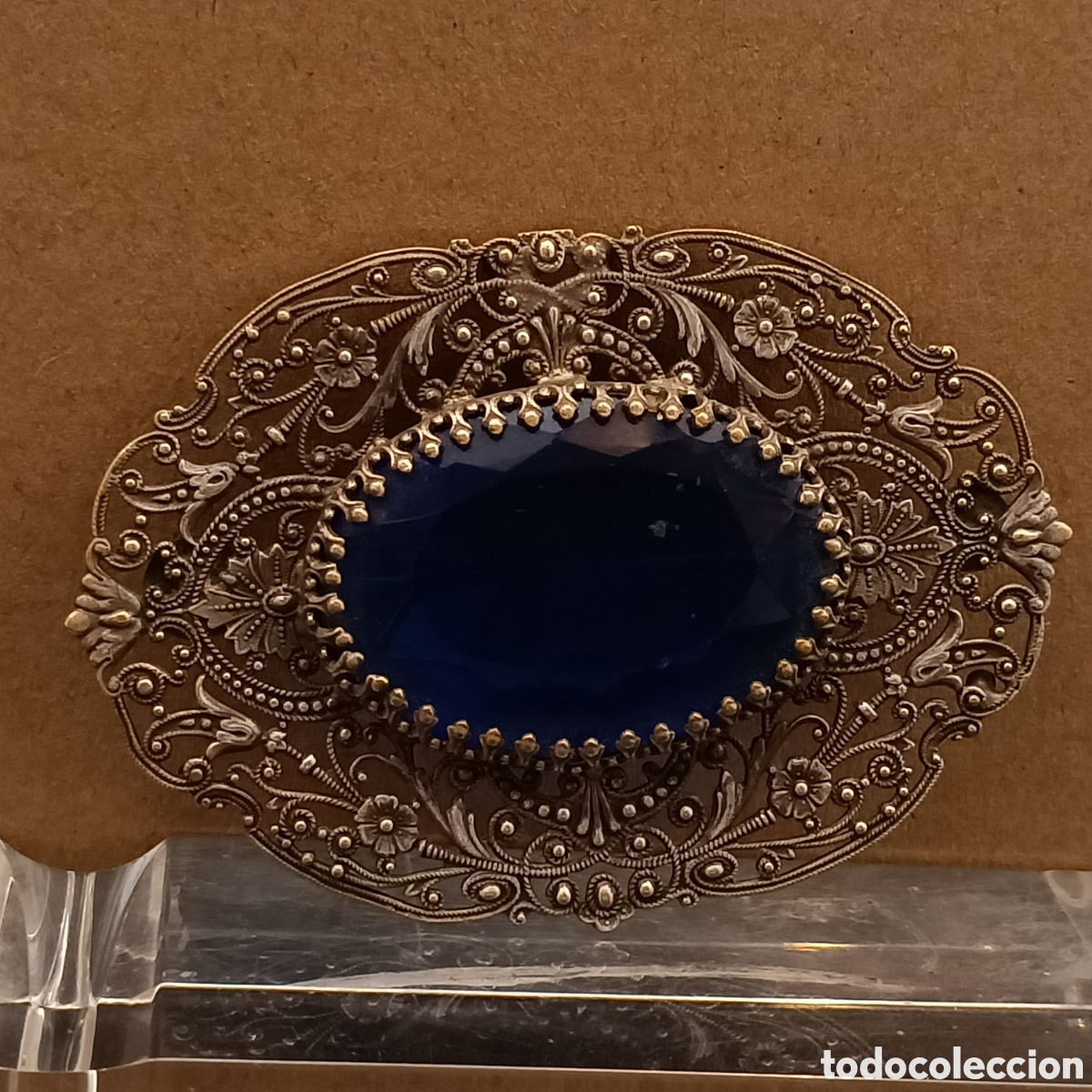 Joyeria: Broche antiguo con gran cristal azul. - Foto 1