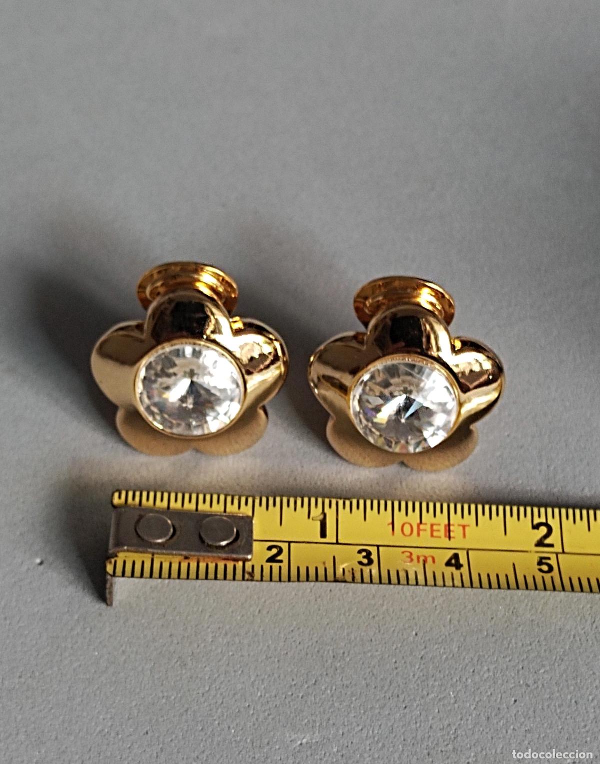 Joyeria: Pendientes dorados con cristal, cierre de clip. - Foto 3