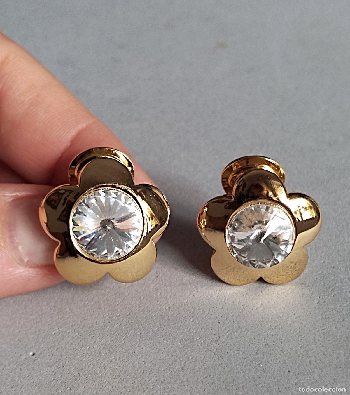 Joyeria: Pendientes dorados con cristal, cierre de clip. - Foto 5