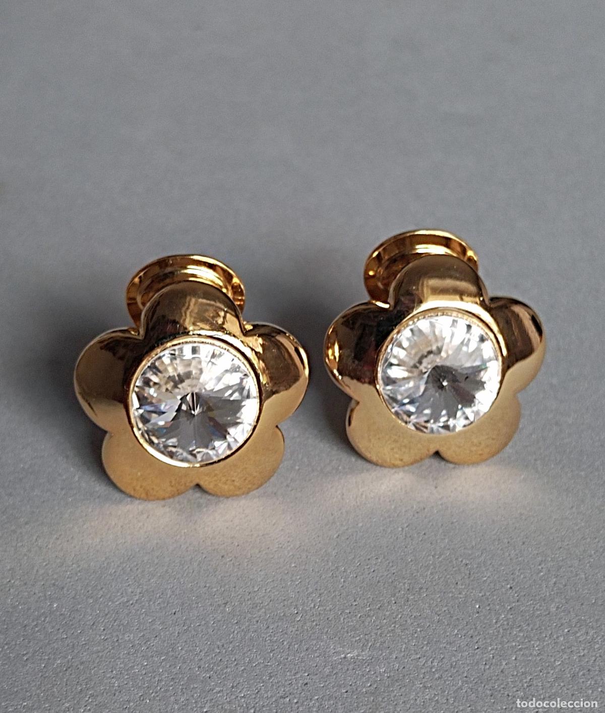 Joyeria: Pendientes dorados con cristal, cierre de clip. - Foto 1