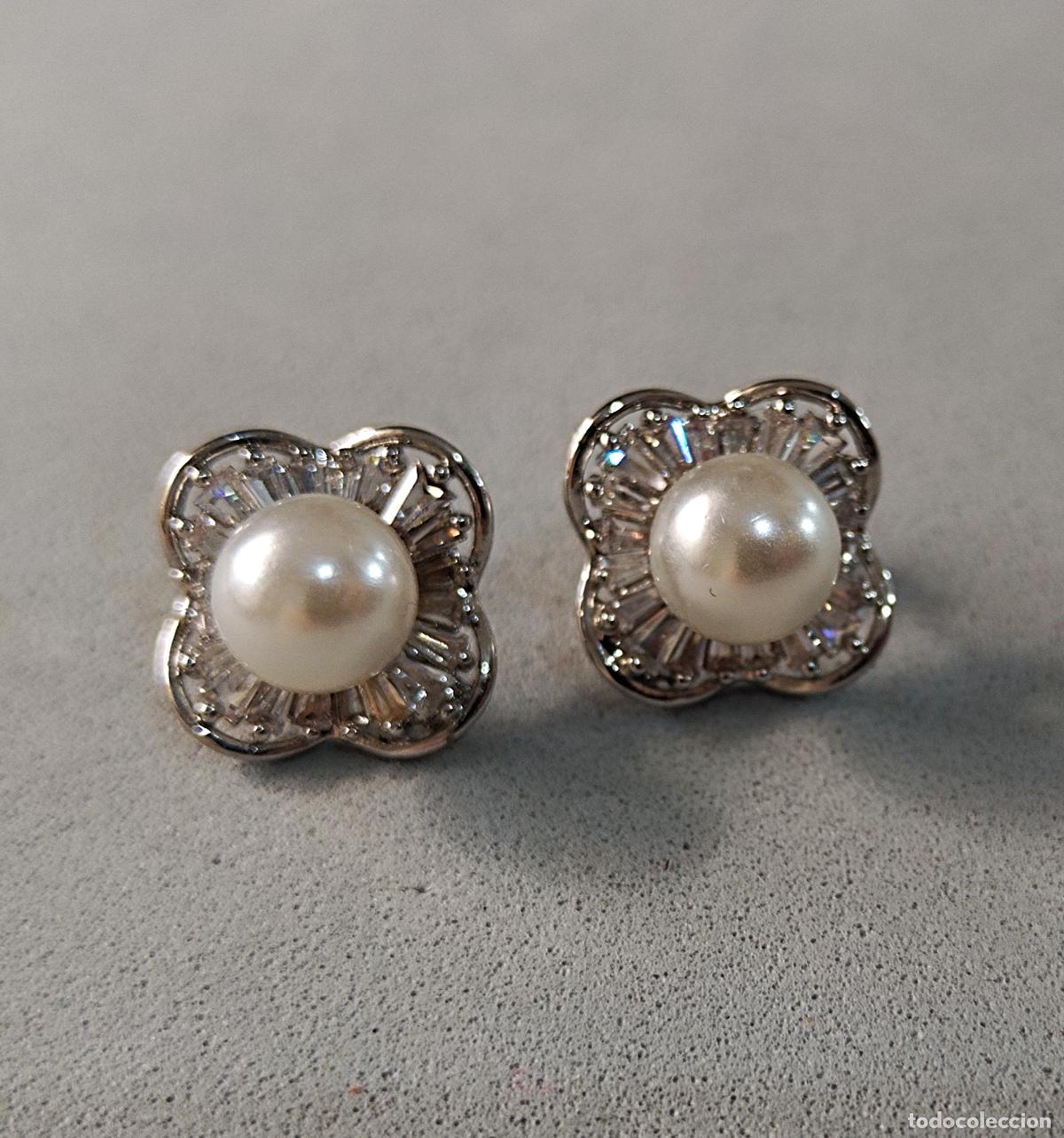 Joyeria: Pendientes plateados con perla, bisuter&iacute;a. - Foto 1