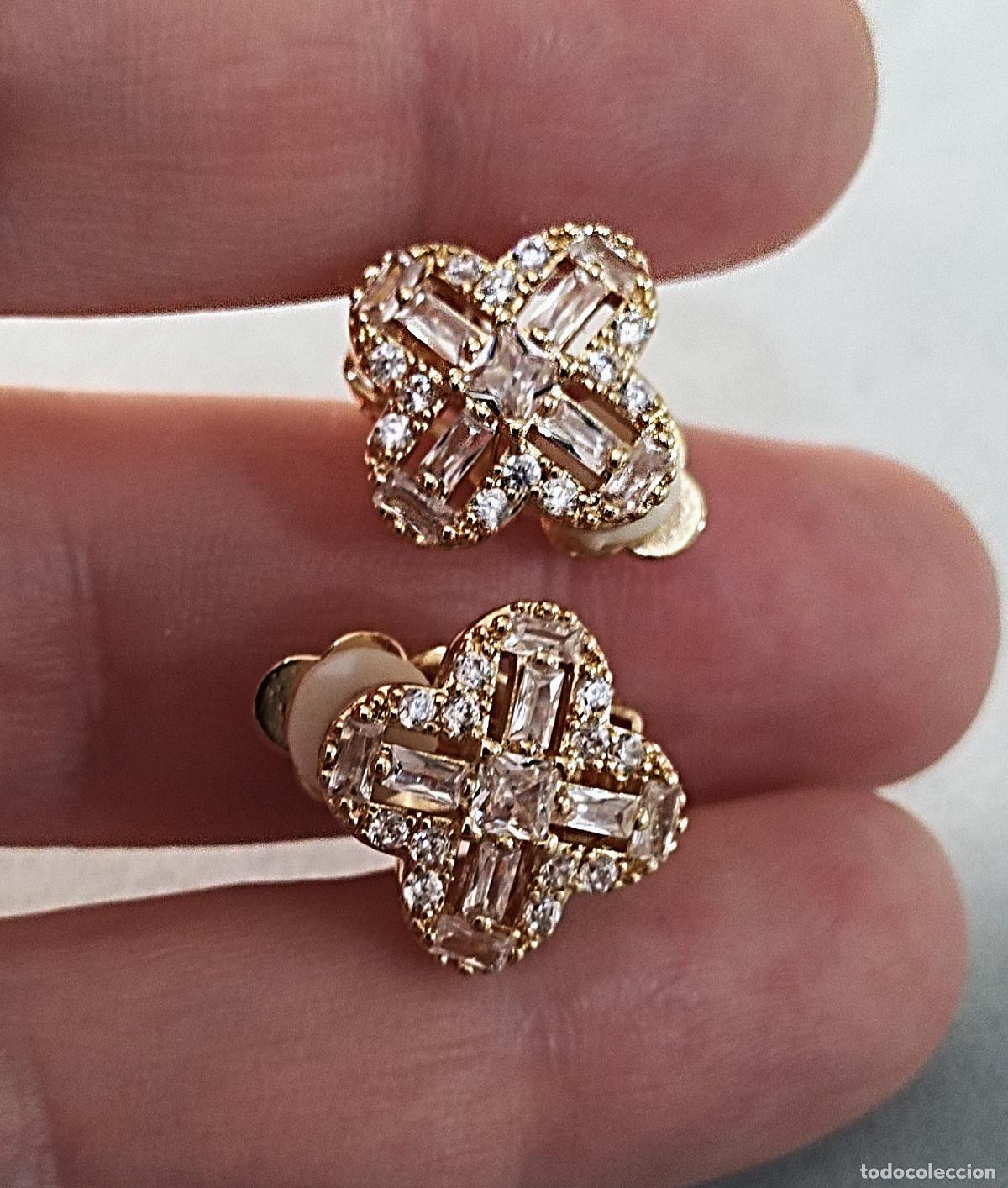 Joyeria: Pendientes dorados con cristalitos, cierre de clip. - Foto 6
